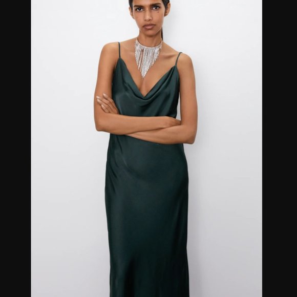 ZARA NWOT Flowing Camisole Dress - Emerald Green - Picture 4 of 10